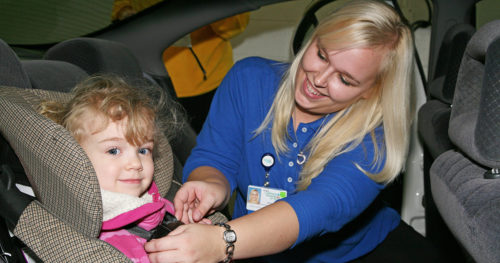 A car seat check at OSF Children's Hospital of Illinois