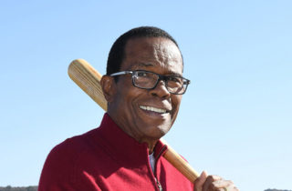 Rod Carew with baseball bat