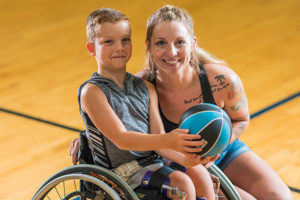 Brantley Williams and mother on the basketball court