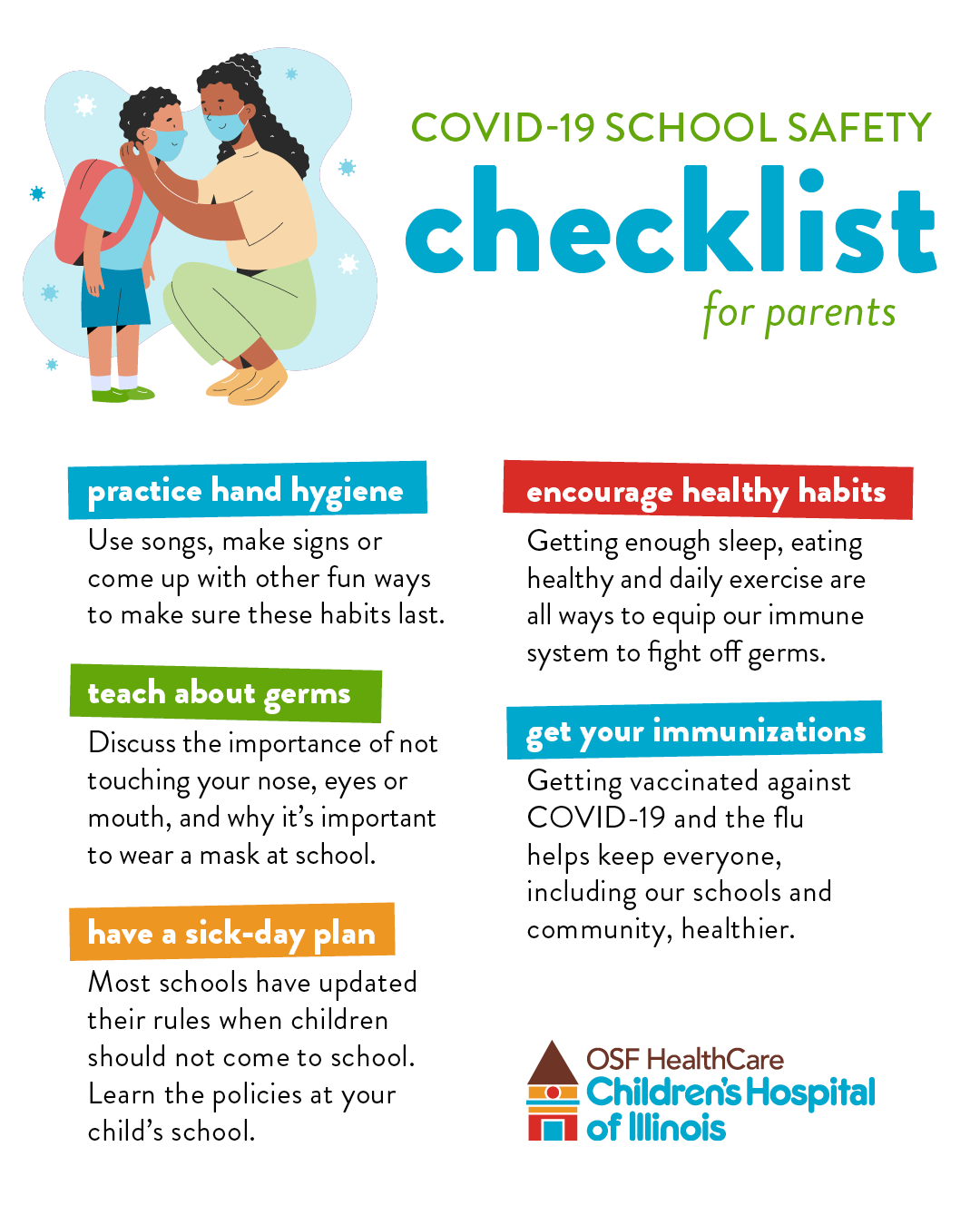 COVID-19 safety checklist for parents - infographic