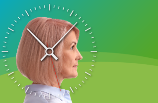 woman's profile with a clock overlay