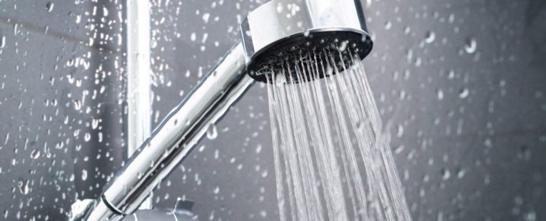 Shower head spraying water downward