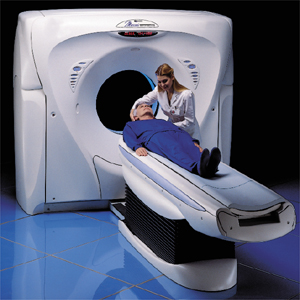 Patient receiving a CT scan