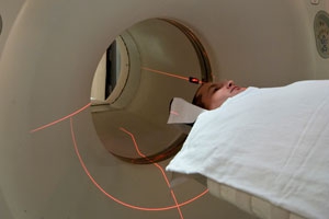 Patient Laying in Mobile MRI Unit