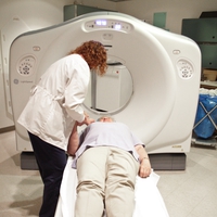 Patient preparing for CT scan