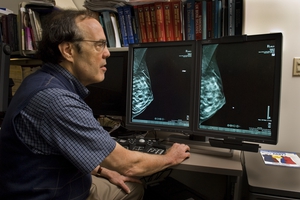 Dr. Manier reviewing mammogram