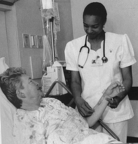 May, 1996 - Clinical students learn bedside nursing care.